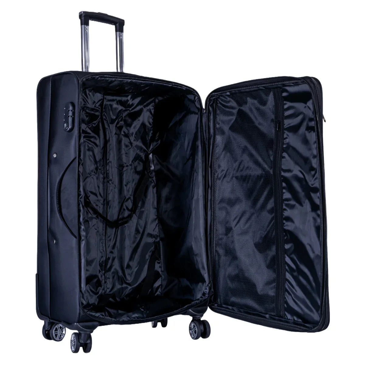 Troler voiaj Mare, Naimeed D6004, 4 roti duble 360 grade, material textil, inchidere cifru, Negru, 46x27x78cm