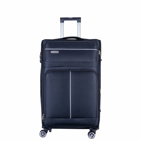 Troler voiaj Mic, Naimeed D6004, 4 roti duble 360 grade, material textil, inchidere cifru, Negru, 35x21x58cm