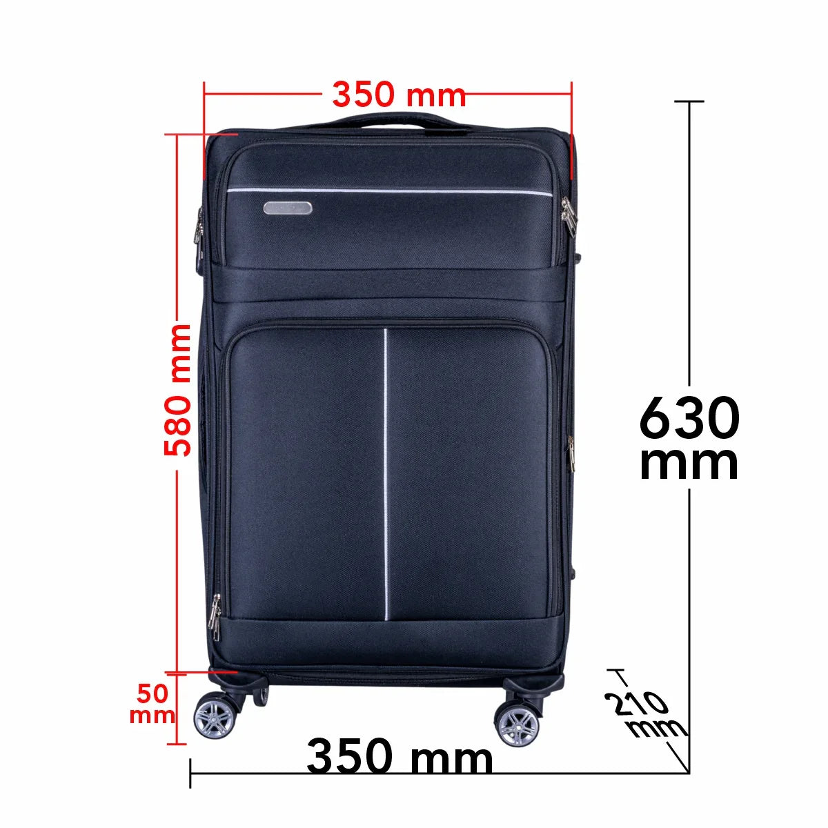 Troler voiaj Mic, Naimeed D6004, 4 roti duble 360 grade, material textil, inchidere cifru, Negru, 35x21x58cm