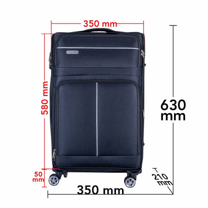 Troler voiaj Mic, Naimeed D6004, 4 roti duble 360 grade, material textil, inchidere cifru, Negru, 35x21x58cm