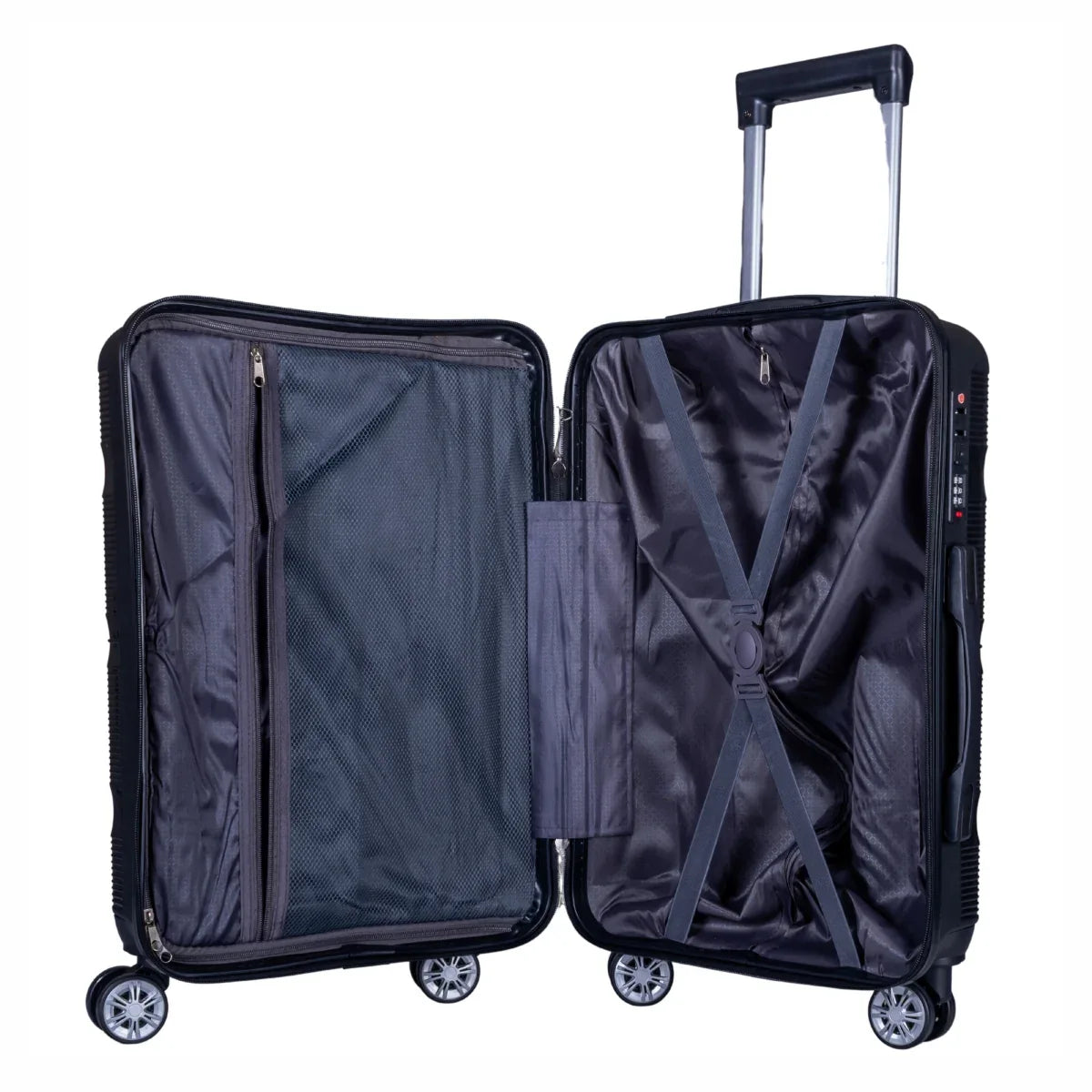 Troler voiaj Mic, Naimeed D6005, 4 roti duble 360 grade, PP, inchidere cifru, Negru, 31x20x43cm