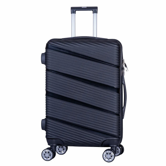 Troler voiaj Mare, Naimeed D6006, 4 roti duble 360 grade, PP, inchidere cifru, Negru, 46x25x64cm