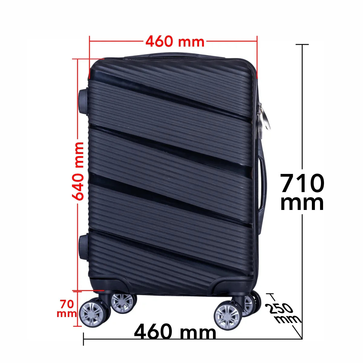 Troler voiaj Mare, Naimeed D6006, 4 roti duble 360 grade, PP, inchidere cifru, Negru, 46x25x64cm