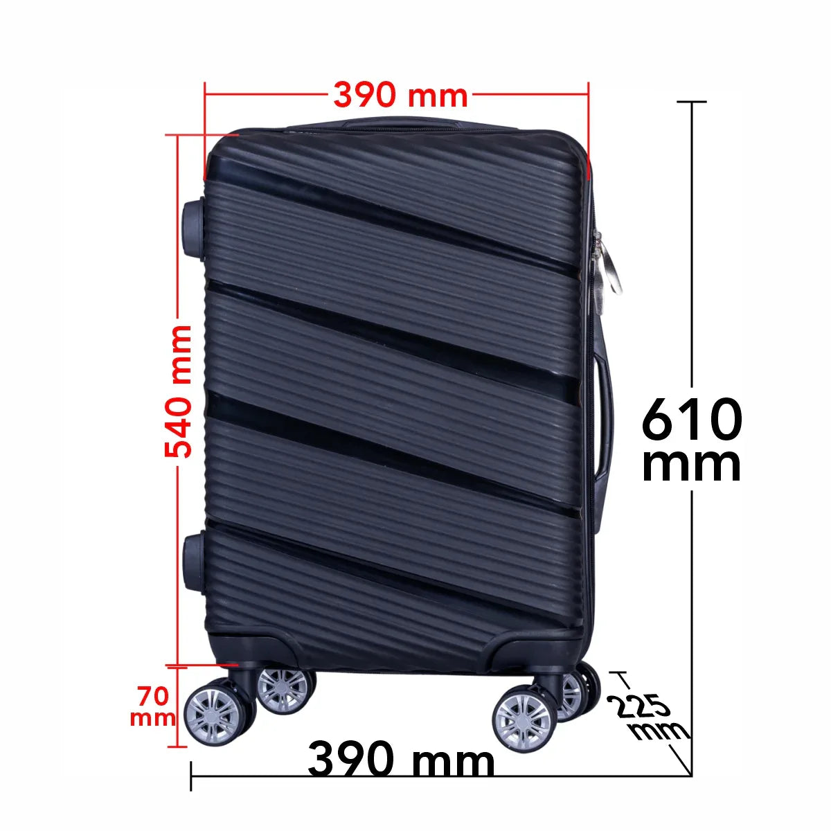 Troler voiaj Mediu, Naimeed D6006, 4 roti duble 360 grade, PP, inchidere cifru, Negru, 39x22.5x54cm