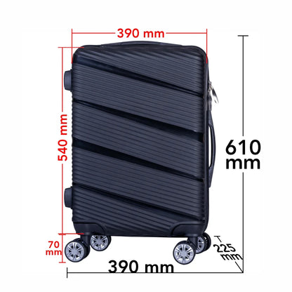 Troler voiaj Mediu, Naimeed D6006, 4 roti duble 360 grade, PP, inchidere cifru, Negru, 39x22.5x54cm