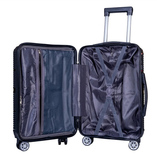 Troler voiaj Mare, Naimeed D6008, 4 roti duble 360 grade, PP, inchidere cifru, Negru, 49x26x70cm