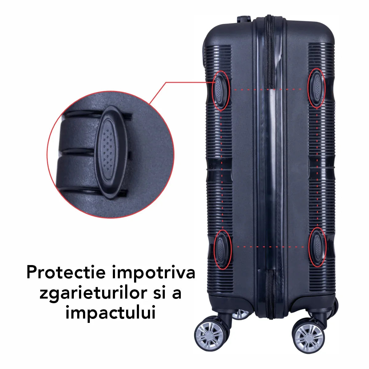 Troler voiaj Mic, Naimeed D6008, 4 roti duble 360 grade, PP, inchidere cifru, Negru, 36x21.5x50cm