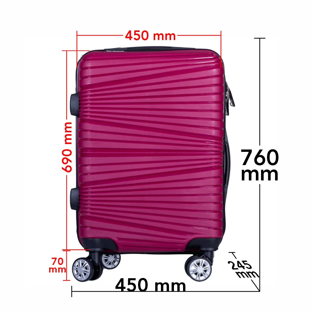 Troler voiaj Mare, Naimeed D6013, 4 roti duble 360 grade, PP, inchidere cifru, Visiniu, 45x24.5x69cm