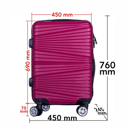 Troler voiaj Mare, Naimeed D6013, 4 roti duble 360 grade, PP, inchidere cifru, Visiniu, 45x24.5x69cm