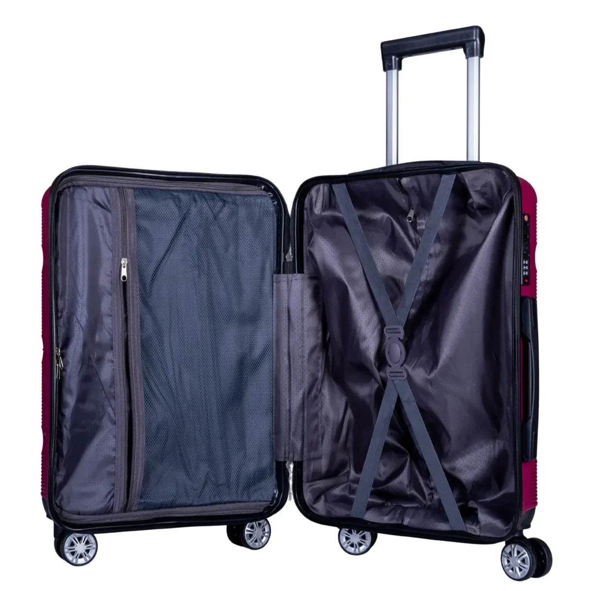Troler voiaj Mediu, Naimeed D6013, 4 roti duble 360 grade, PP, inchidere cifru, Visiniu, 37x22x52cm
