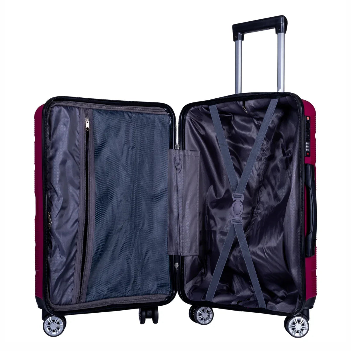 Troler voiaj Mediu, Naimeed D6014, 4 roti duble 360 grade, PP, inchidere cifru, Visiniu, 39x22.5x54cm