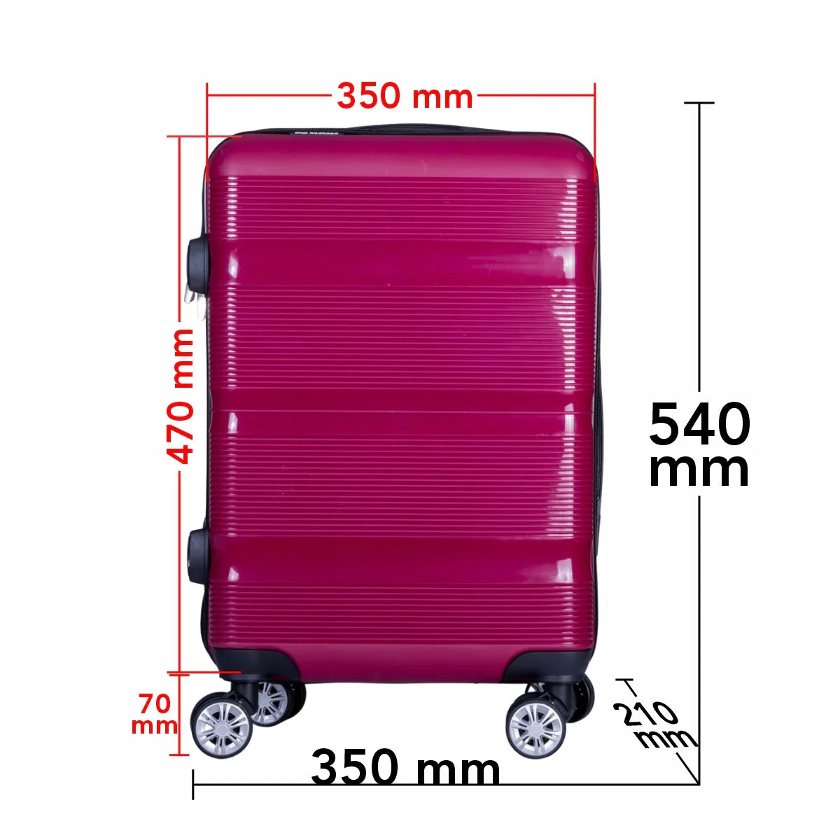 Troler voiaj Mic, Naimeed D6015, 4 roti duble 360 grade, PP, inchidere cifru, Visiniu, 35x21x47cm