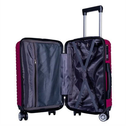 Troler voiaj Mare, Naimeed D6015, 4 roti duble 360 grade, PP, inchidere cifru, Visiniu, 47x25.5x67cm