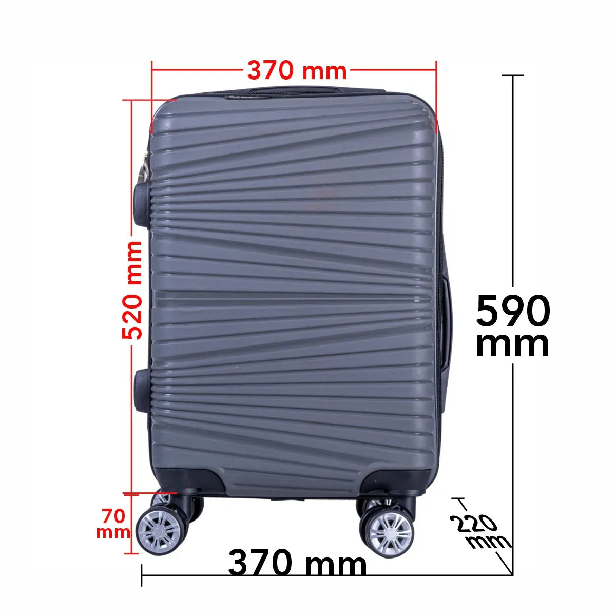 Troler voiaj Mediu, Naimeed D6017, 4 roti duble 360 grade, PP, inchidere cifru, Gri, 37x22x52cm