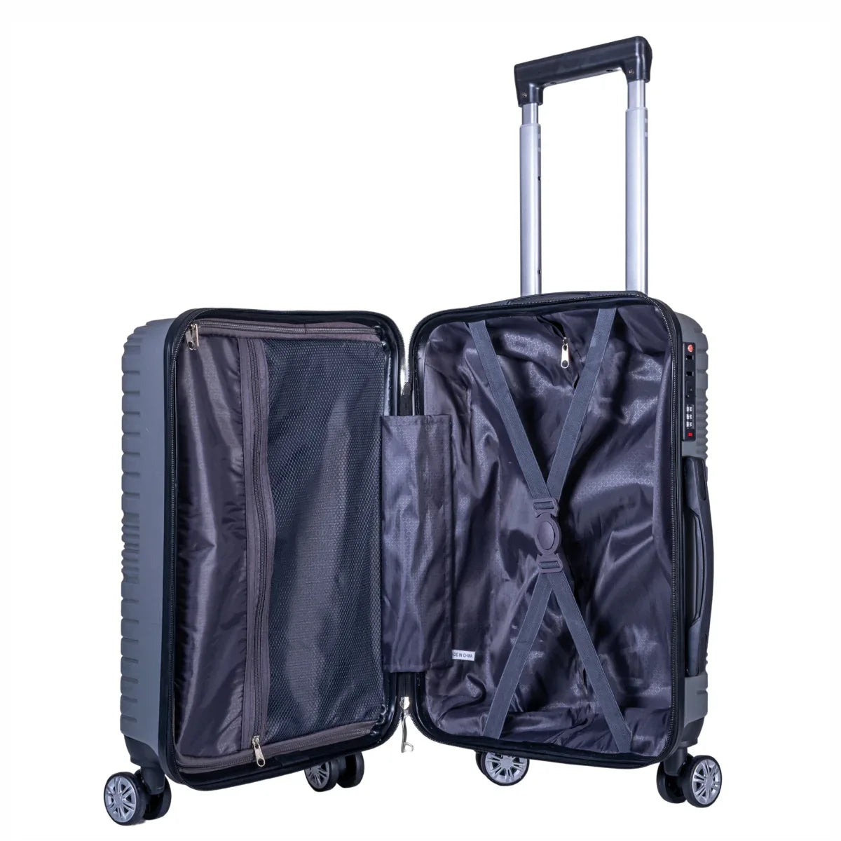 Troler voiaj Mediu, Naimeed D6020, 4 roti duble 360 grade, PP, inchidere cifru, Gri, 43x24x59cm
