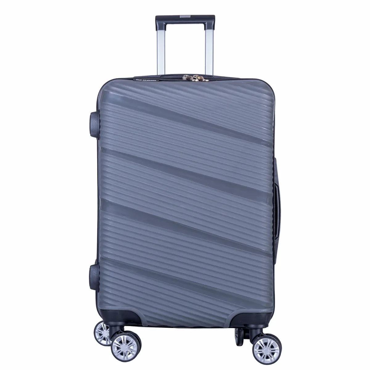 Troler voiaj Mare, Naimeed D6018, 4 roti duble 360 grade, PP, inchidere cifru, Gri, 46x25x64cm