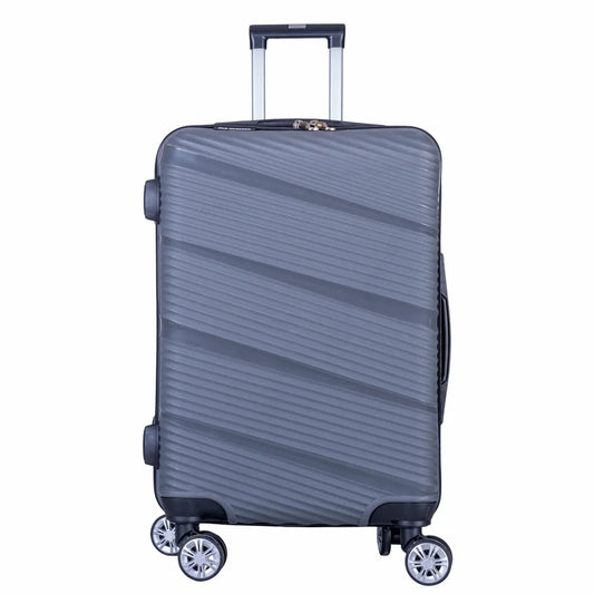 Troler voiaj Mare, Naimeed D6018, 4 roti duble 360 grade, PP, inchidere cifru, Gri, 46x25x64cm