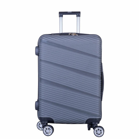 Troler voiaj Mediu, Naimeed D6018, 4 roti duble 360 grade, PP, inchidere cifru, Gri, 39x22.5x54cm