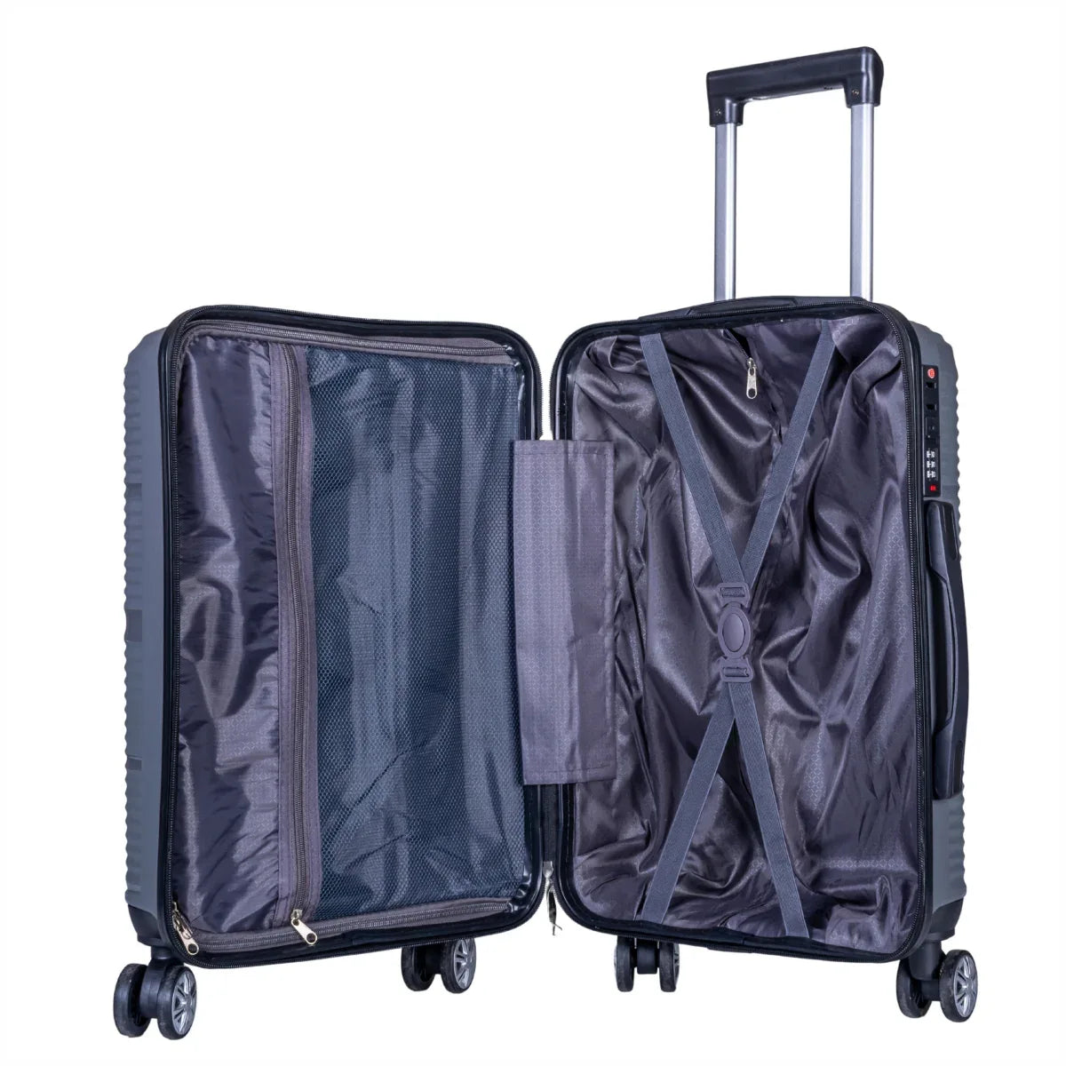 Troler voiaj Mediu, Naimeed D6018, 4 roti duble 360 grade, PP, inchidere cifru, Gri, 39x22.5x54cm