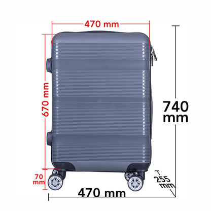 Troler voiaj Mare, Naimeed D6019, 4 roti duble 360 grade, PP, inchidere cifru, Gri, 47x25.5x67cm