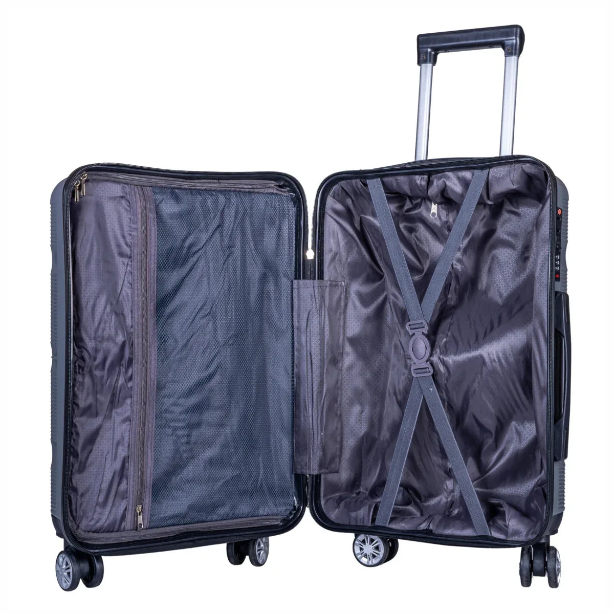 Troler voiaj Mic, Naimeed D6019, 4 roti duble 360 grade, PP, inchidere cifru, Gri, 35x21x47cm