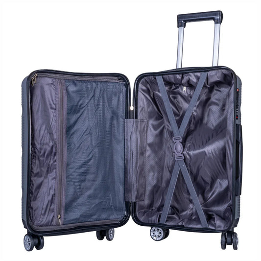 Troler voiaj Mic, Naimeed D6019, 4 roti duble 360 grade, PP, inchidere cifru, Gri, 35x21x47cm