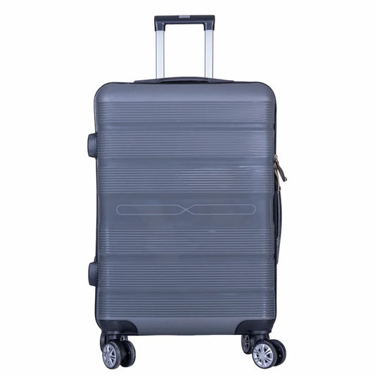 Troler voiaj Mare, Naimeed D6020, 4 roti duble 360 grade, PP, inchidere cifru, Gri, 49x26x70cm