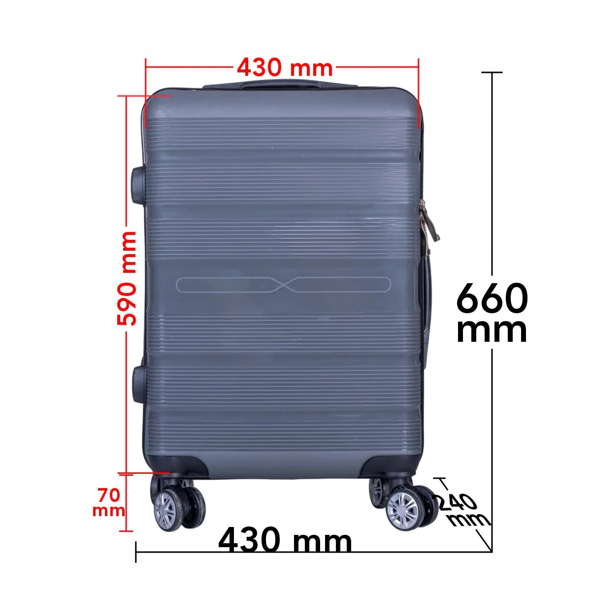 Troler voiaj Mediu, Naimeed D6020, 4 roti duble 360 grade, PP, inchidere cifru, Gri, 43x24x59cm