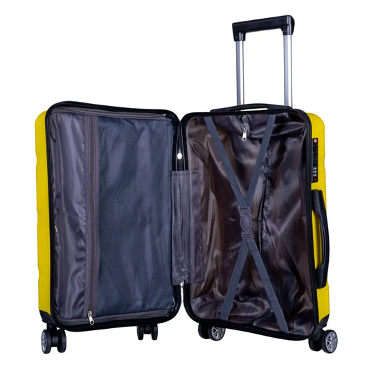 Troler voiaj Mic, Naimeed D6021, 4 roti duble 360 grade, PP, inchidere cifru, Galben, 31x20x43cm