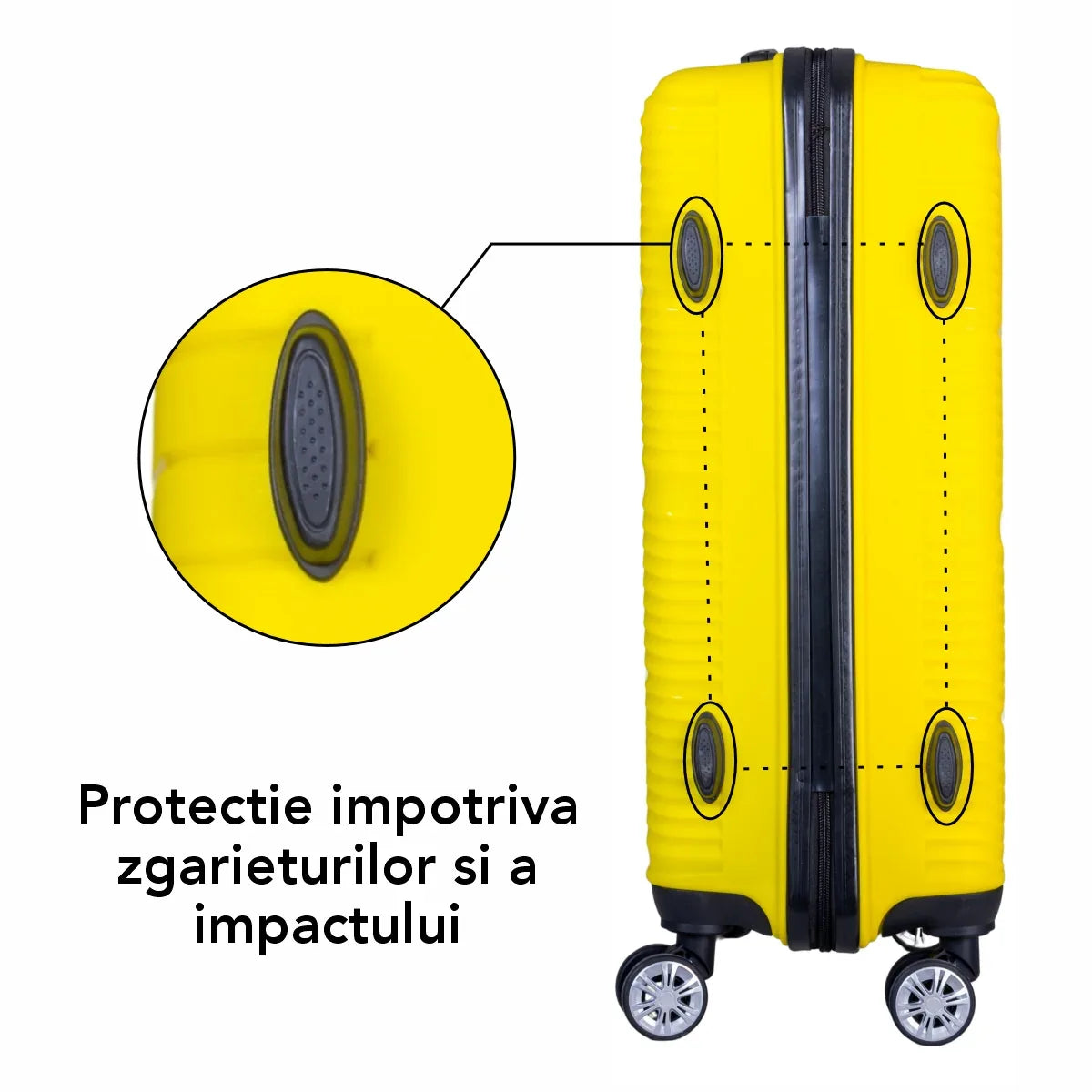 Troler voiaj Mediu, Naimeed D6022, 4 roti duble 360 grade, PP, inchidere cifru, Galben, 39x22.5x54cm