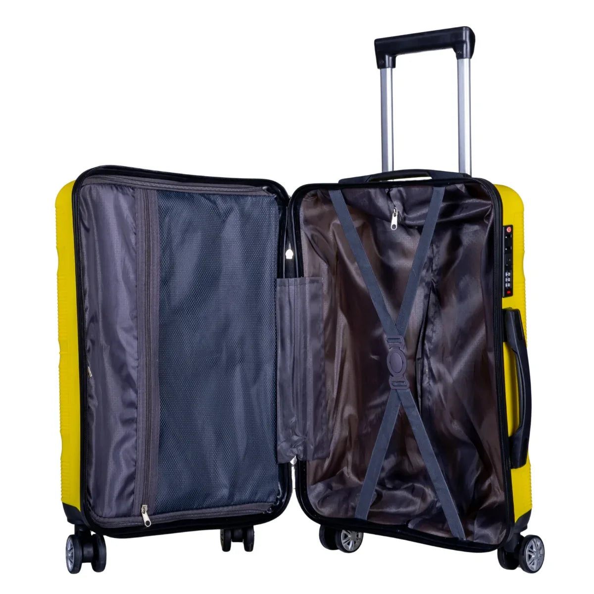 Troler voiaj Mediu, Naimeed D6023, 4 roti duble 360 grade, PP, inchidere cifru, Galben, 41x23x57cm