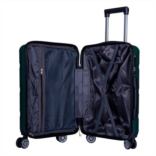 Troler voiaj Mare, Naimeed D6025, 4 roti duble 360 grade, PP, inchidere cifru, Verde, 45x24.5x69cm