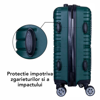 Troler voiaj Mediu, Naimeed D6025, 4 roti duble 360 grade, PP, inchidere cifru, Verde, 37x22x52cm