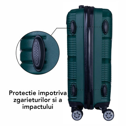 Troler voiaj Mic, Naimeed D6026, 4 roti duble 360 grade, PP, inchidere cifru, Verde, 33x20.5x45cm