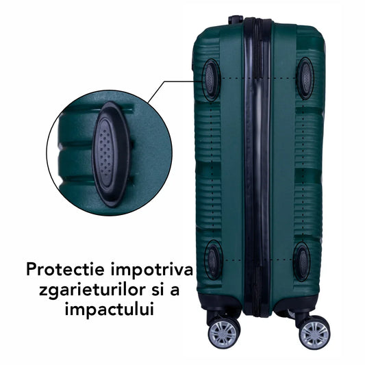 Troler voiaj Mic, Naimeed D6026, 4 roti duble 360 grade, PP, inchidere cifru, Verde, 33x20.5x45cm