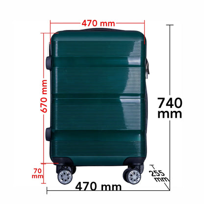 Troler voiaj Mare, Naimeed D6027, 4 roti duble 360 grade, PP, inchidere cifru, Verde, 47x25.5x67cm