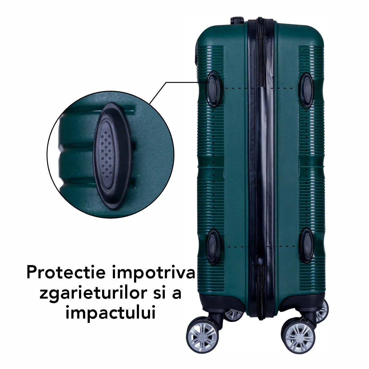 Troler voiaj Mare, Naimeed D6027, 4 roti duble 360 grade, PP, inchidere cifru, Verde, 47x25.5x67cm