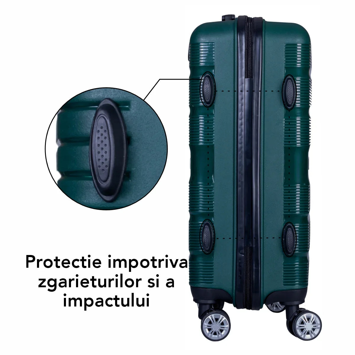 Troler voiaj Mediu, Naimeed D6028, 4 roti duble 360 grade, PP, inchidere cifru, Verde, 43x24x59cm