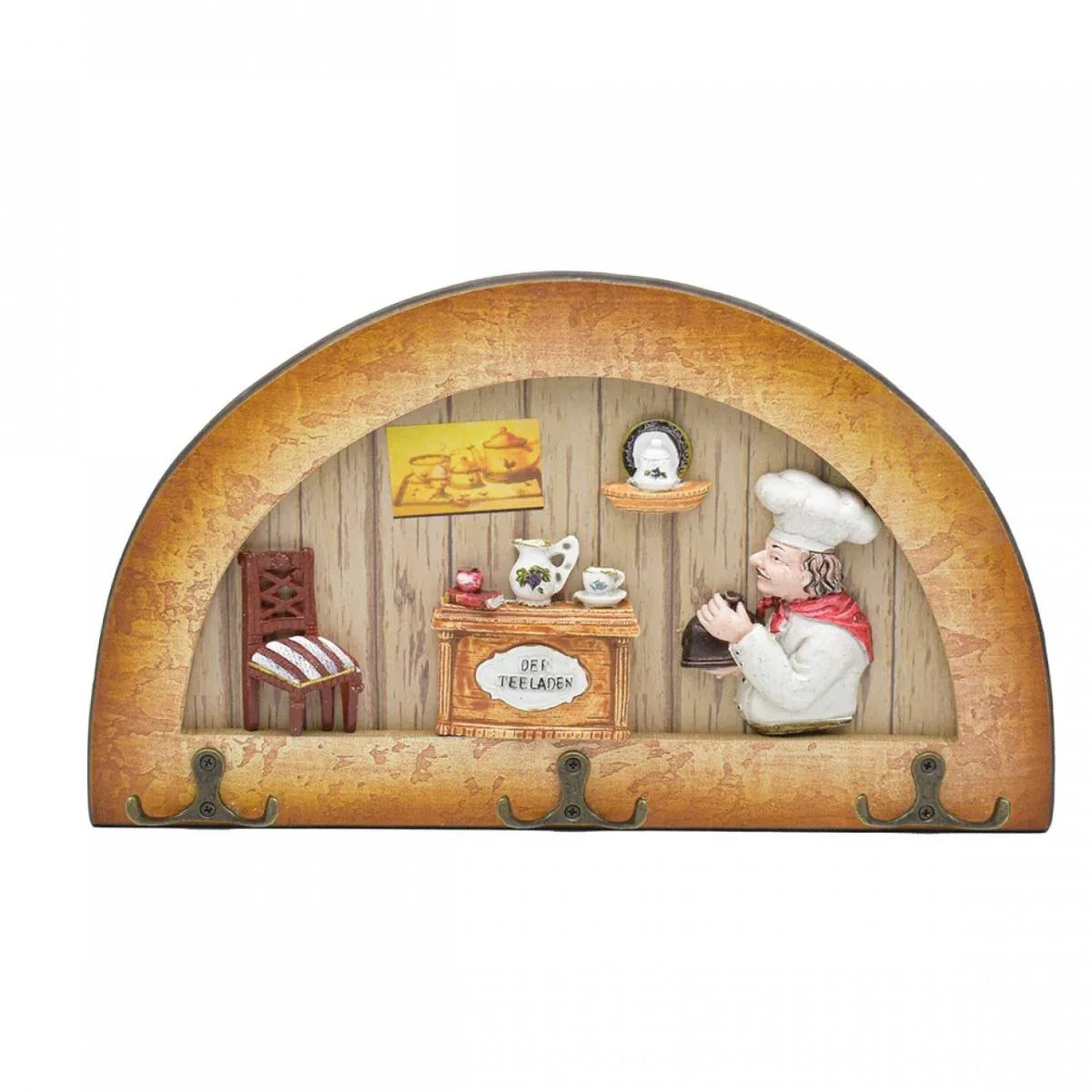 Cuier decorativ cu 3 carlige duble, Naimeed D61-10, 34x19.5x1 cm, Maro