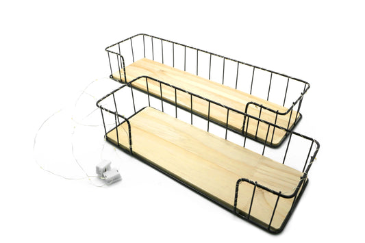 Set 2 Etajere Suspendate, Luminite Led, Negru, Naimeed D61N, 44.5x13x7.5 cm