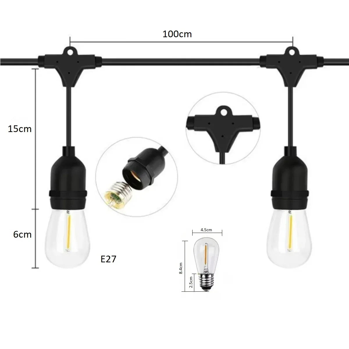 Ghirlanda luminoasa, decorativa, interconectabila, Naimeed D6120, 10m, 10 Becuri LED, Lumina Alb Cald