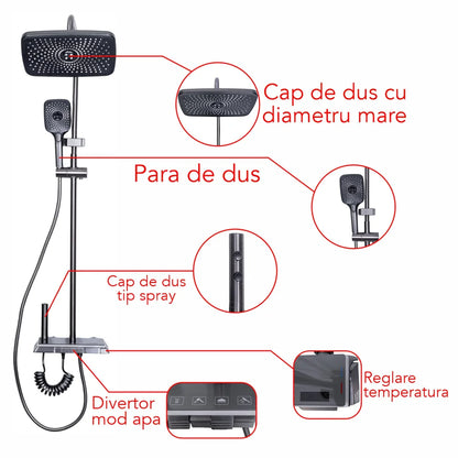 Coloana de dus, cu para fixa si para mobila, Naimeed D6143, 4 functii, otel inoxidabil, Argintiu