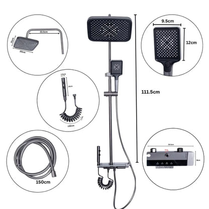 Coloana de dus, cu para fixa si para mobila, Naimeed D6145, 4 functii, otel inoxidabil, Gri