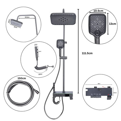 Coloana de dus, cu para fixa si para mobila, Naimeed D6147, 4 functii, otel inoxidabil, Gri