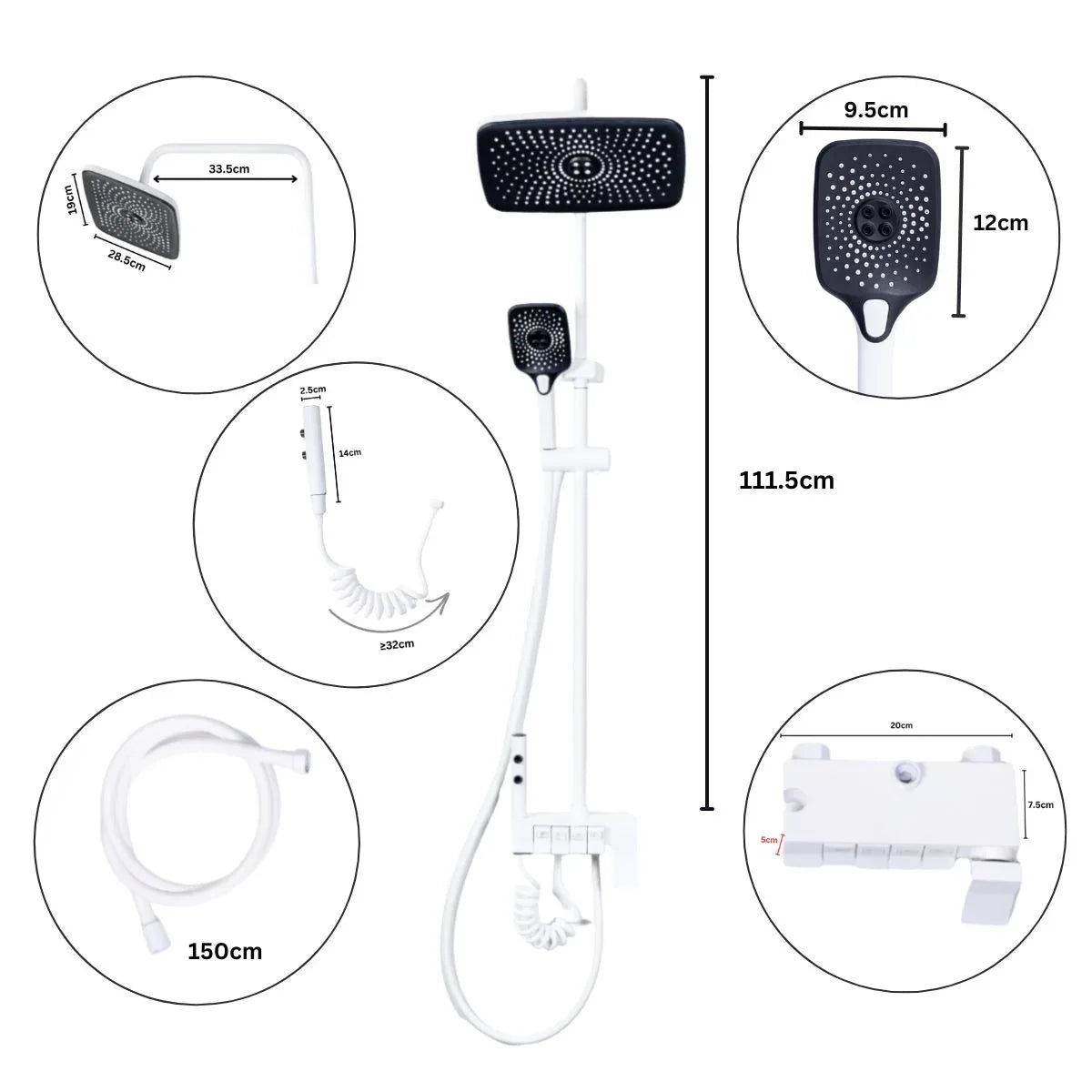 Coloana de dus, cu para fixa si para mobila, Naimeed D6149, 4 functii, otel inoxidabil, Alb