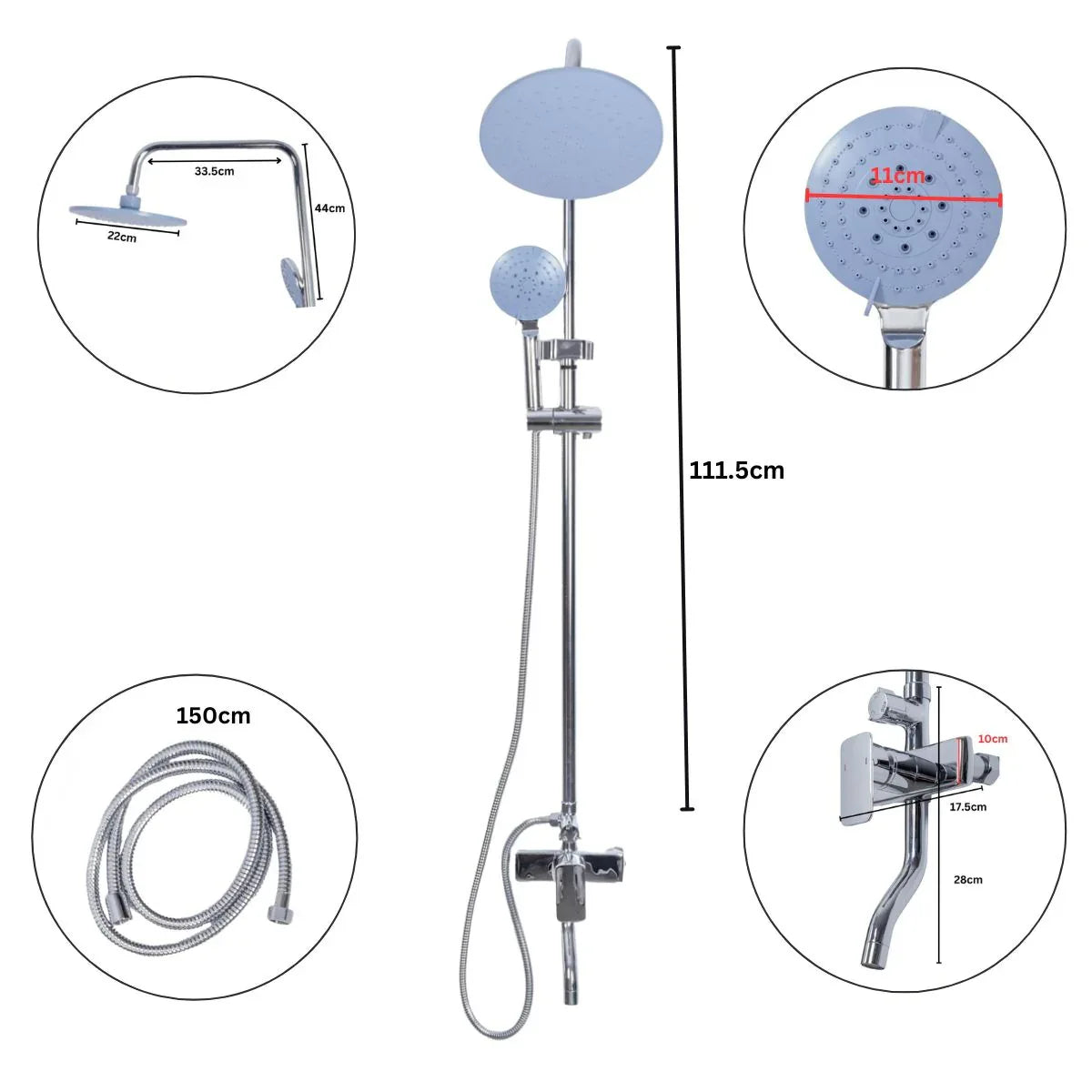 Coloana de dus, cu para fixa si para mobila, Naimeed D6151, 3 functii, otel inoxidabil, Argintiu