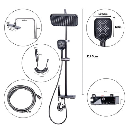 Coloana de dus, cu para fixa si para mobila, Naimeed D6156, 4 functii, otel inoxidabil, Gri