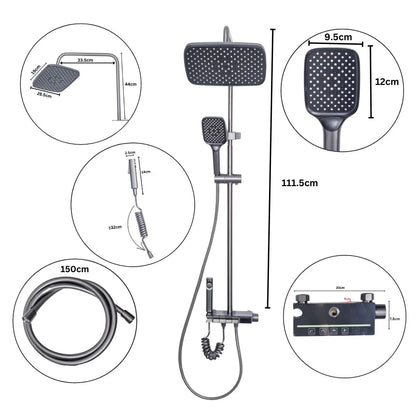 Coloana de dus, cu para fixa si para mobila, Naimeed D6159, 4 functii, otel inoxidabil, Argintiu