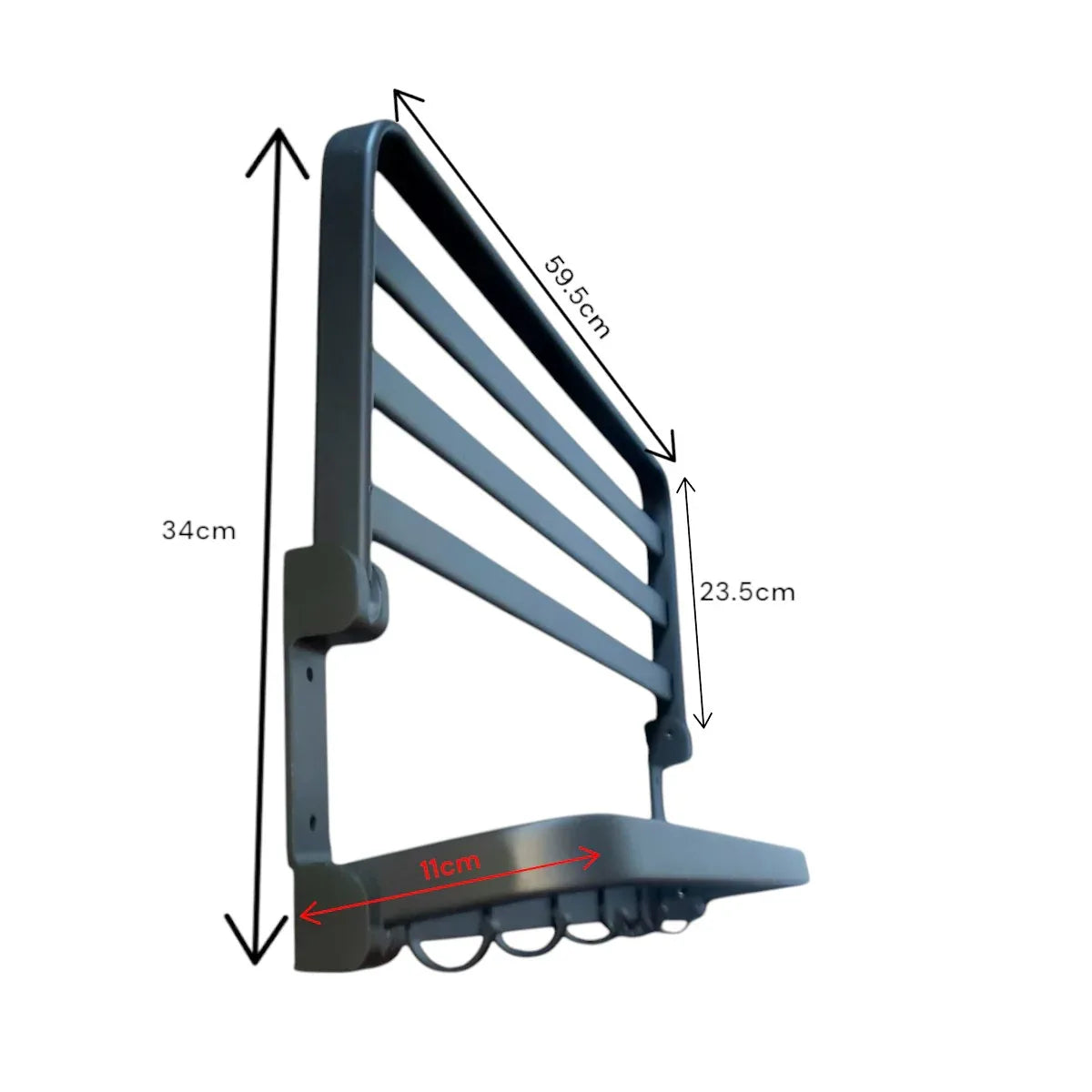 Suport multifunctional, tip etajera, cu 5 carlige, din aluminiu, Naimeed D6162, Gri