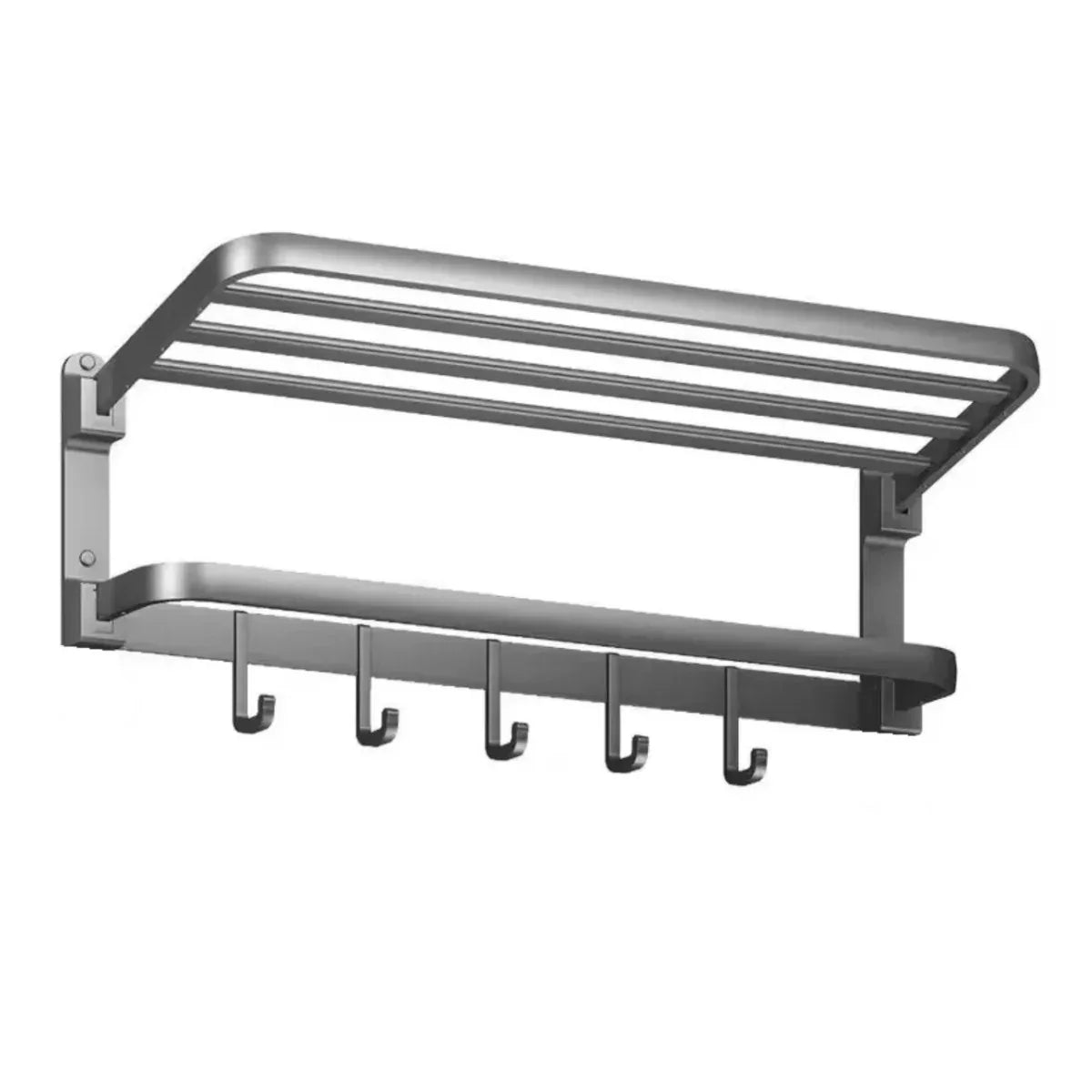 Suport multifunctional, tip etajera, cu 5 carlige, din aluminiu, Naimeed D6162, Gri